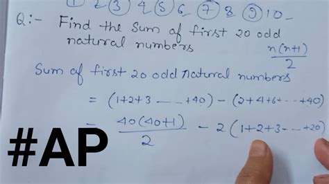 sum of first 20 odd natural numbers|Find the sum of first 20 odd natural numbers by A.P. method.
